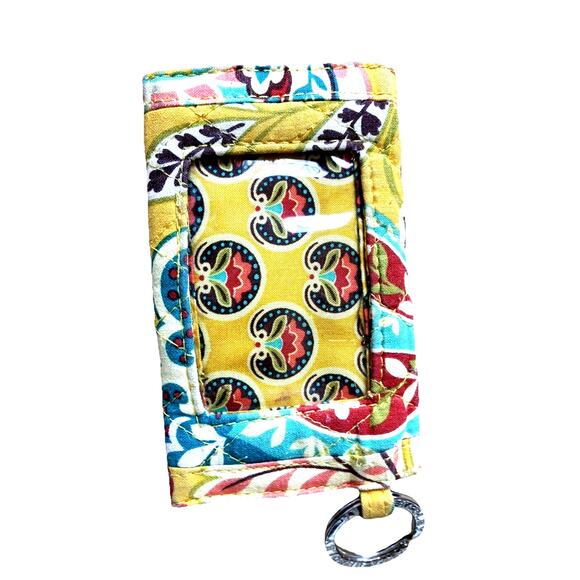 Vera Bradley Boho Wallet Provencal Quick Swipe ID Yellow Floral Key Ring Quilted - Picture 2 of 8